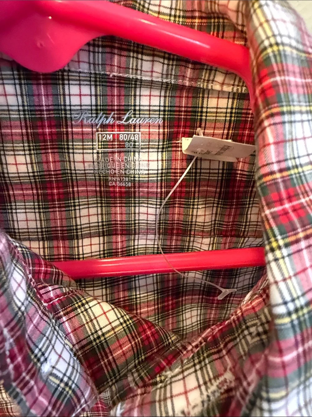 Ralph LaurenGreen Velvet Overalls and Plaid Shirt, 12 month (retail $175)